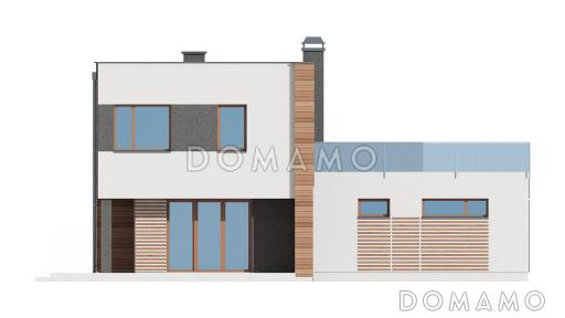 Проект современного двухэтажного дома из кирпича с тремя спальнями и террасой над одноместным гаражом / Фасад 3