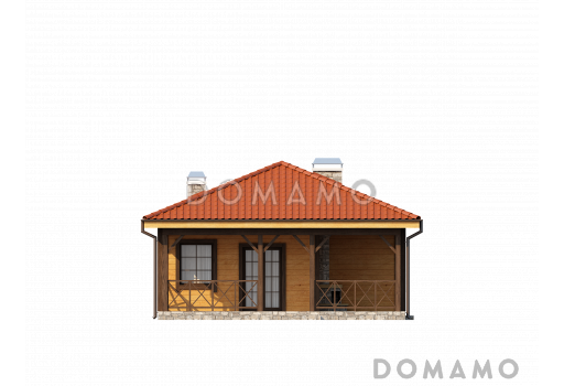 Проект компактного одноэтажного дома из кирпича с барбекю на большой террасе / Фасад 3