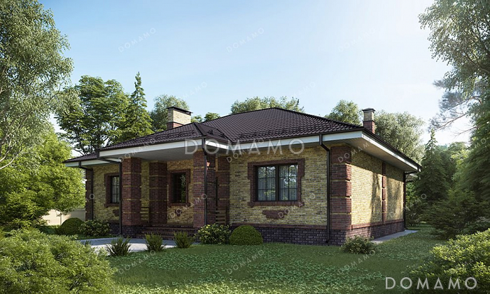 Проект одноэтажного дома с тремя спальнями и террасой Проект одноэтажного дома с тремя спальнями и террасой