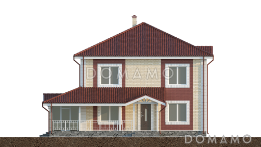 Проект двухэтажного дома с кабинетом, спортзалом, верандой и террасой / Фасад 4