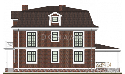 Проект двухэтажного дома с бильярдной и мансардой / Фасад 3