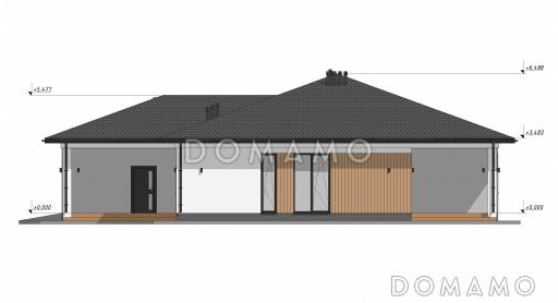 Проект большого одноэтажного дома с гаражом на одну машину в стиле Райт S-194 / Фасад 3