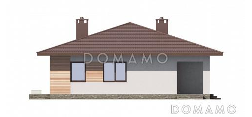 Проект одноэтажного дома из SIP панелей с тремя спальнями, шатровой крышей и комбинированной облицовкой / Фасад 4