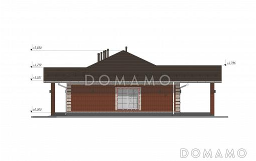 Проект одноэтажного облицованного кирпичом дома с гаражом на одну машину S-150 / Фасад 3