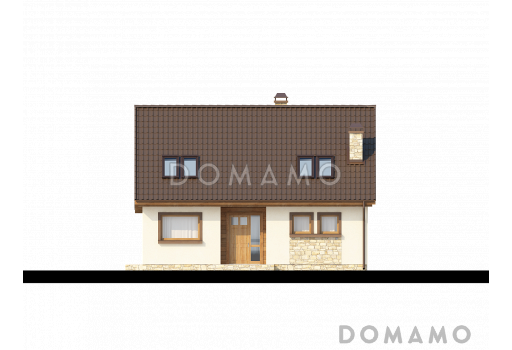 Проект одноэтажного мансардного дома из газобетона с кабинетом, тремя спальнями и эркером в гостиной / Фасад 1