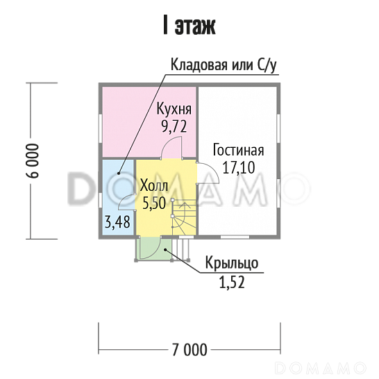 Проект каркасного дома с двухцветной отделкой фасада / План 1 этажа