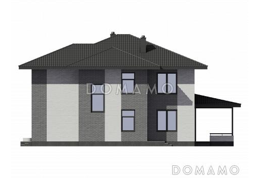 Проект двухэтажного дома из газобетона и кирпичной облицовкой / Фасад 1