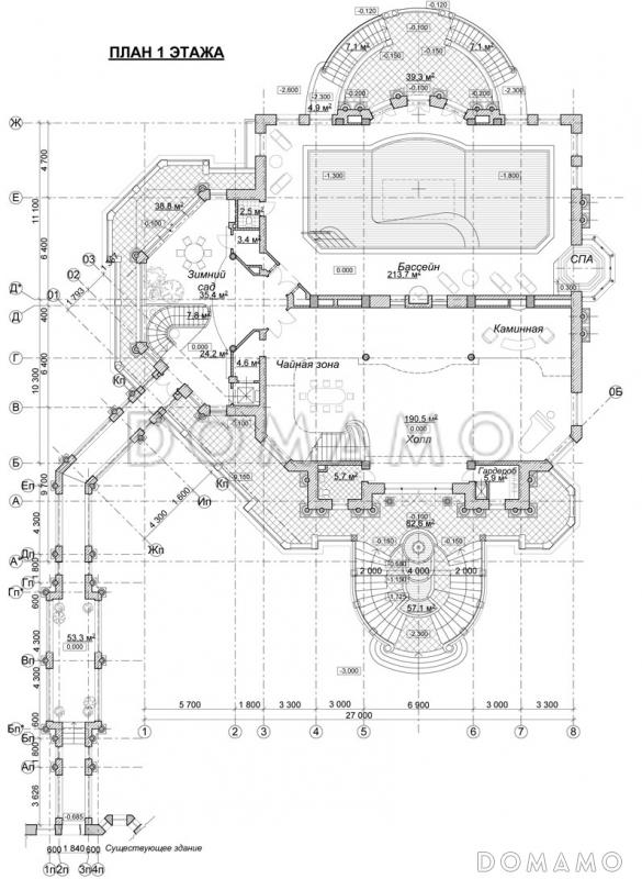 Проект оздоровительного комплекса  / План 1 этажа