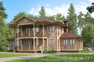 Проект  дома из клееного бруса с тремя комнатами на втором этаже