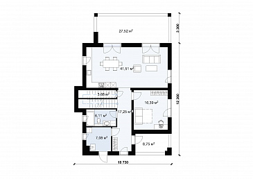 Проект дома в стиле Хай-тек с эксплуатируемой кровлей S-182 / План 1 этажа Проект дома в стиле Хай-тек с эксплуатируемой кровлей S-182 / План 1 этажа