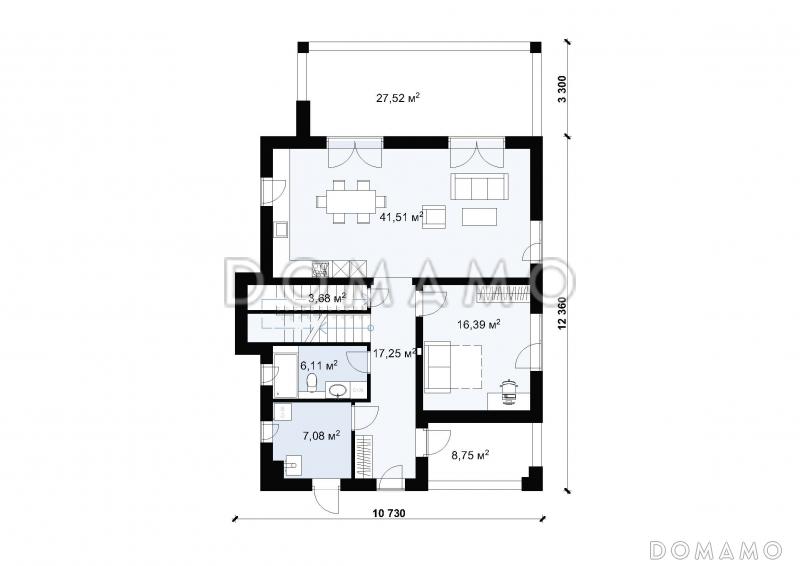 Проект дома в стиле Хай-тек с эксплуатируемой кровлей S-182 / План 1 этажа