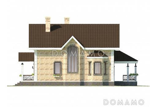 Проект коттеджа из газобетона с эркером и террасой. / Фасад 2