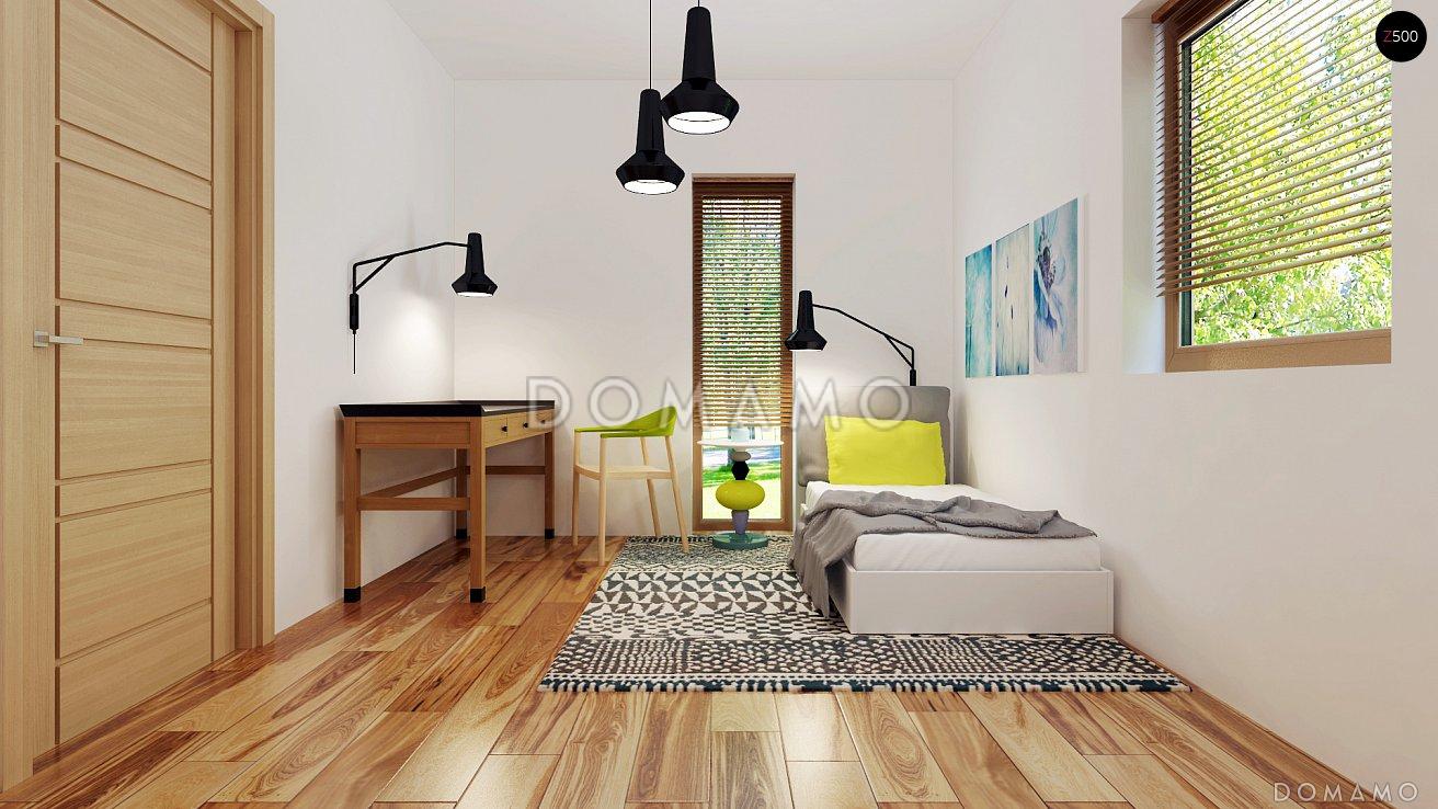 Проект небольшого современного одноэтажного дома из газобетона с двумя спальнями и красивой террасой / 3