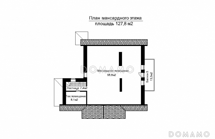 Проект загородного дома с пристроенным задним бассейна из светопрозрачных конструкций / План мансардного этажа Проект загородного дома с пристроенным задним бассейна из светопрозрачных конструкций / План мансардного этажа