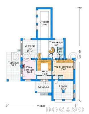 Проект в современном стиле / План 1 этажа Проект в современном стиле / План 1 этажа