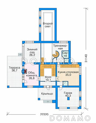 Проект в современном стиле / План 1 этажа Проект в современном стиле / План 1 этажа