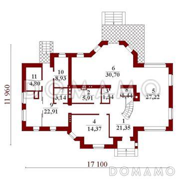 Проект дома с мансардой / План 1 этажа