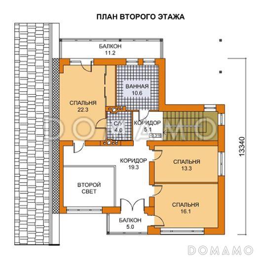 Проект дома с двумя крытыми угловыми террасами / План мансардного этажа