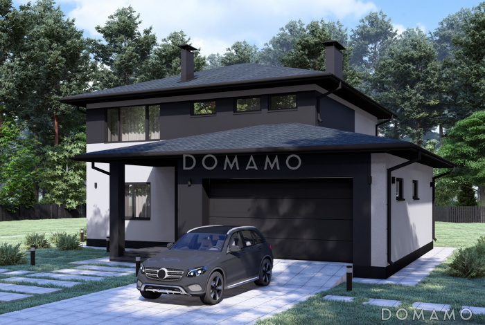 Проект стильного дома с гаражом на две машины S-216
