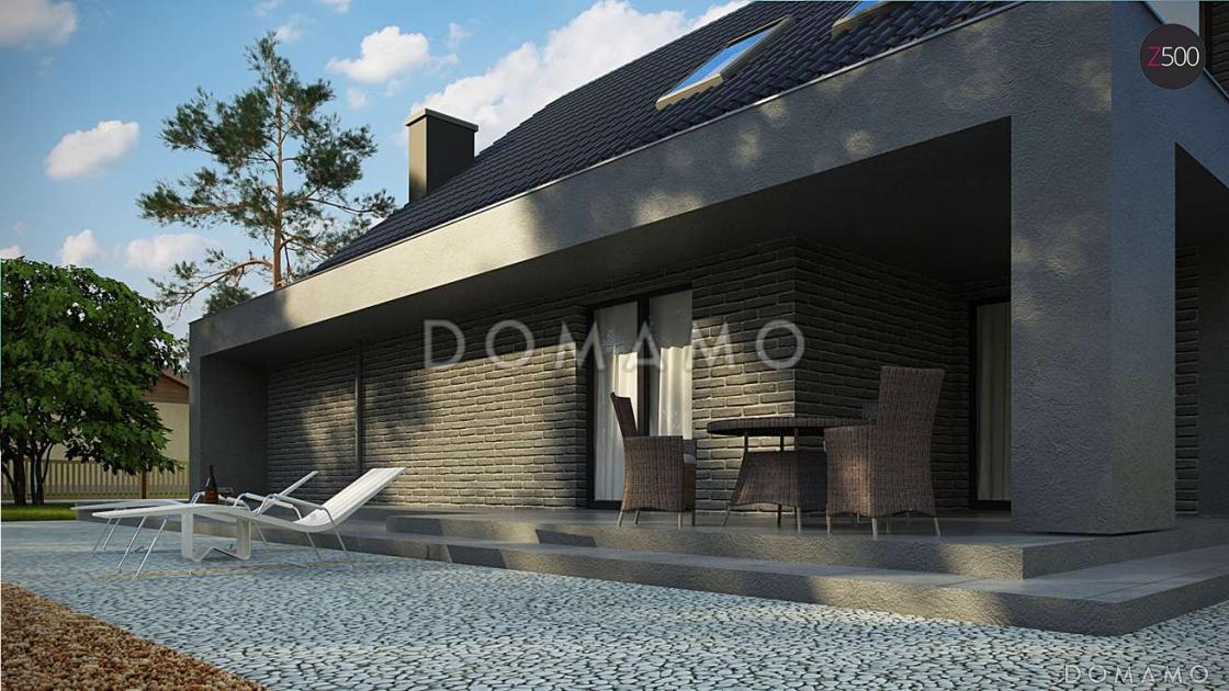 Проект одноэтажного мансардного дома из кирпича в современном стиле, с гаражом и террасой над ним / 5