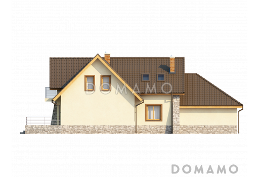 Проект просторного одноэтажного мансардного дома из газобетона с кабинетом, четырьмя спальнями и гаражом на два автомобиля  / Фасад 4