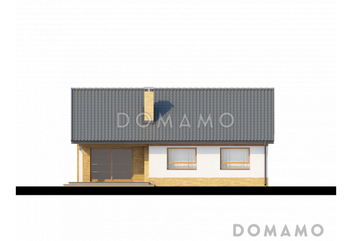 Проект простого компактного одноэтажного дома из газобетона с тремя спальнями / Фасад 2