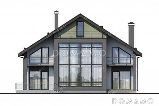 Проект одноэтажного дома с мансардой, террасой и балконами / Фасад 3