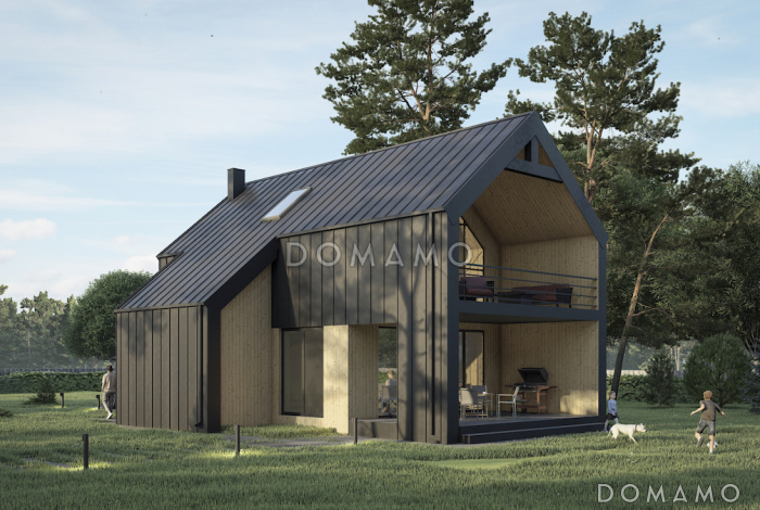 Проект двухэтажного дома из газобетона в стиле барнхаус с панорамными окнами в гостиной Проект двухэтажного дома из газобетона в стиле барнхаус с панорамными окнами в гостиной