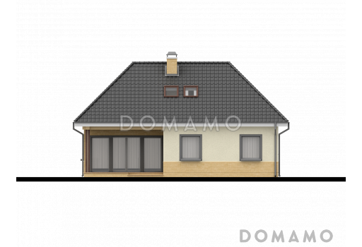 Проект большого одноэтажного мансардного дома из газобетона с тремя спальнями на каждом этаже / Фасад 2