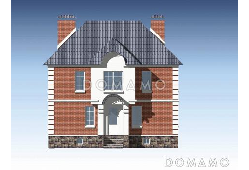 Проект двухэтажного дома с цокольным этажом и мансардой / Фасад 1