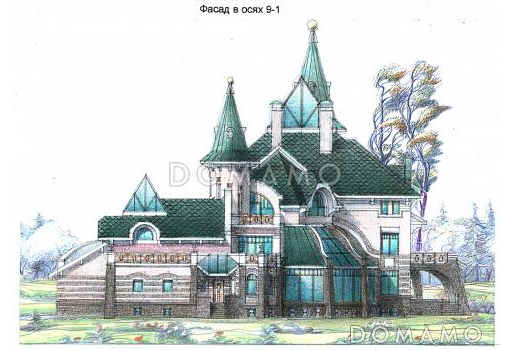 Проект коттеджа с бассейном и зимним садом в стиле северного модерна / Фасад 2