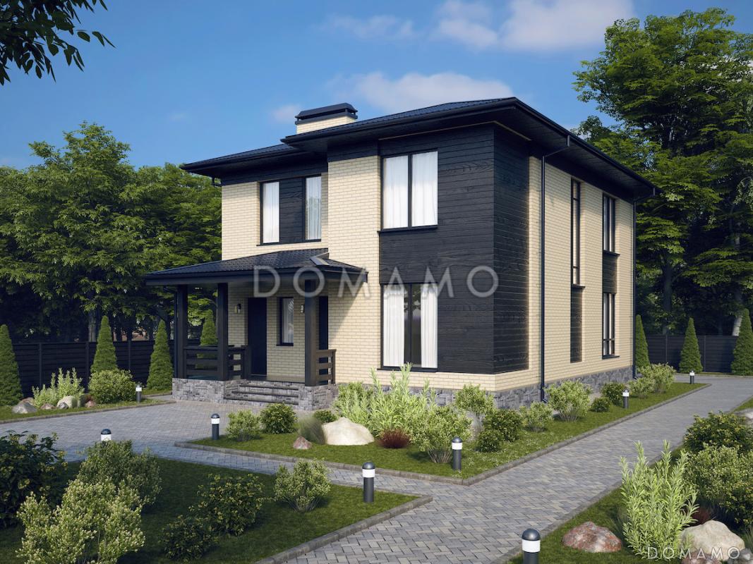 Проект современного двухэтажного дома с контрастной отделкой и застекленной верандой / 1