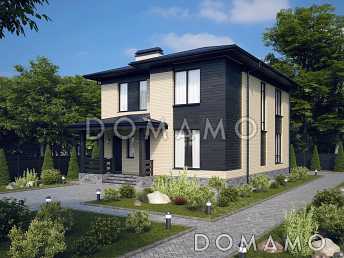 Проект современного двухэтажного дома с контрастной отделкой и застекленной верандой