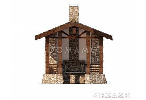 Проект беседки традиционной формы с обеденной зоной и зоной барбекю / Фасад 3