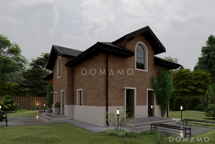 Проект гаража из газобетона с мансардным этажом и облицовкой из кирпича Проект гаража из газобетона с мансардным этажом и облицовкой из кирпича