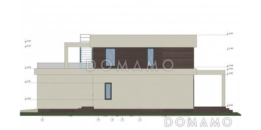 Проект загородного дома с плоской кровлей в стиле хай-тек S-228 / Фасад 3