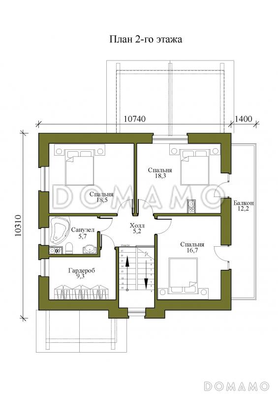 Проект одноэтажного дома из газобетона с мансардой и четырьмя спальнями / План мансардного этажа