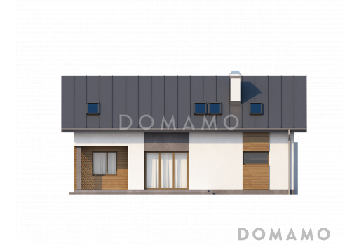 Проект классического одноэтажного мансардного дома из кирпича с кабинетом и гаражом / Фасад 2