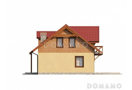 Проект компактного одноэтажного мансардного дома из газобетона квадратной формы с барбекю на террасе / Фасад 1