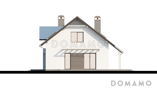 Проект одноэтажного мансардного дома из газобетона со встроенным гаражом и открытой террасой над ним / Фасад 2