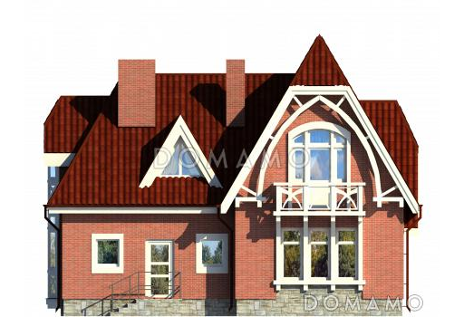 Проект дома одноэтажного дома из СИП панелей с мансардным этажом, эркером, балконами в спальне / Фасад 1