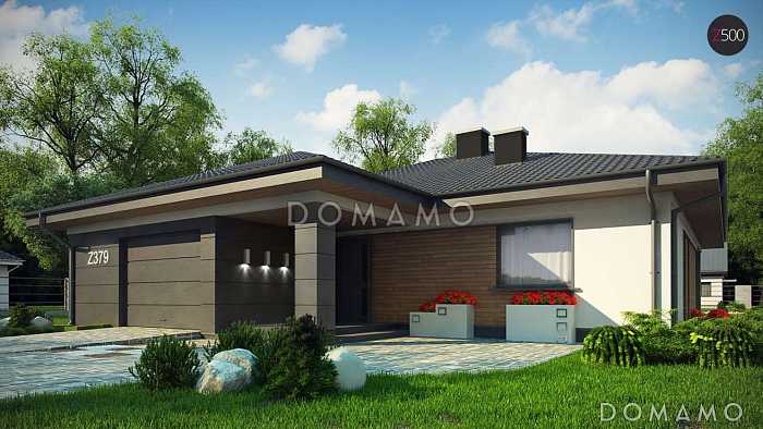 Проект просторного одноэтажного дома из кирпича с тремя спальнями, кабинетом и гаражом Проект просторного одноэтажного дома из кирпича с тремя спальнями, кабинетом и гаражом