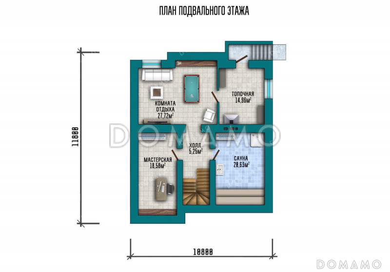 Проект дома с мансардой и шестью спальнями / План цокольного этажа