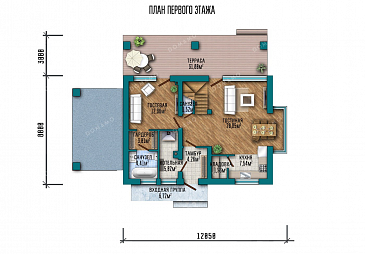 Проект дома с мансардой и навесом для авто / План 1 этажа Проект дома с мансардой и навесом для авто / План 1 этажа