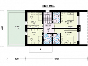 Проект дома с гаражом, хозяйской комнатой, террасами / План мансардного этажа