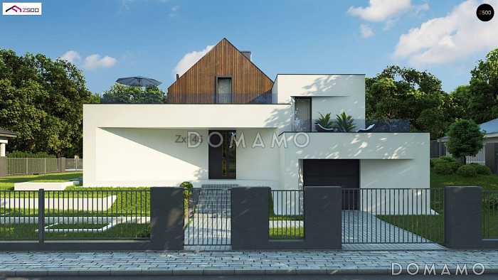 Проект современного двухэтажного дома из кирпича необычной формы и планировки с подземным гаражом и террасой на втором этаже Проект современного двухэтажного дома из кирпича необычной формы и планировки с подземным гаражом и террасой на втором этаже