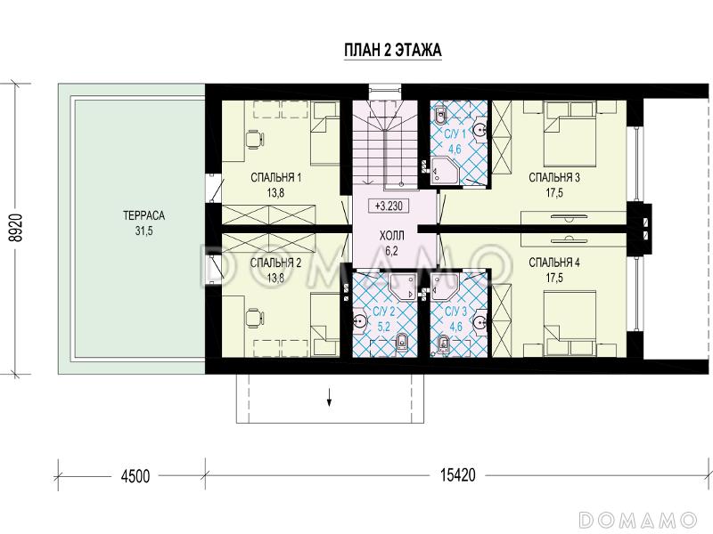 Проект дома с гаражом, хозяйской комнатой, террасами / План мансардного этажа