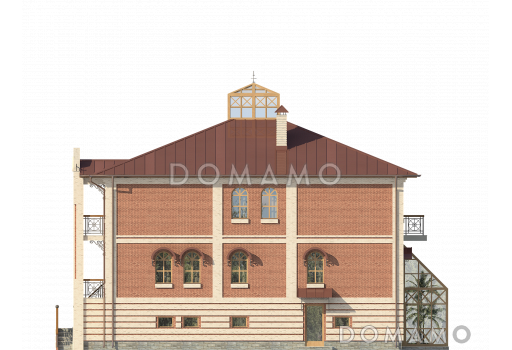 Проект кирпичного дома с воздушной оранжереей / Фасад 3