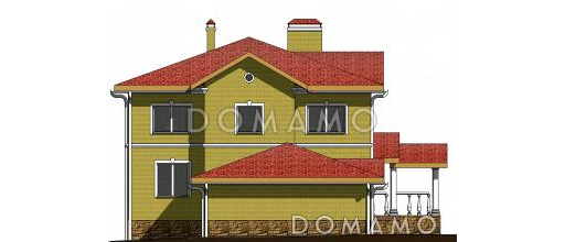 Проект двухэтажного коттеджа с цоколем, с гаражом на два автомобиля / Фасад 4