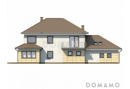 Проект просторного современного двухэтажного дома из газобетона, с пятью комнатами, бильярдной и гаражом  / Фасад 1